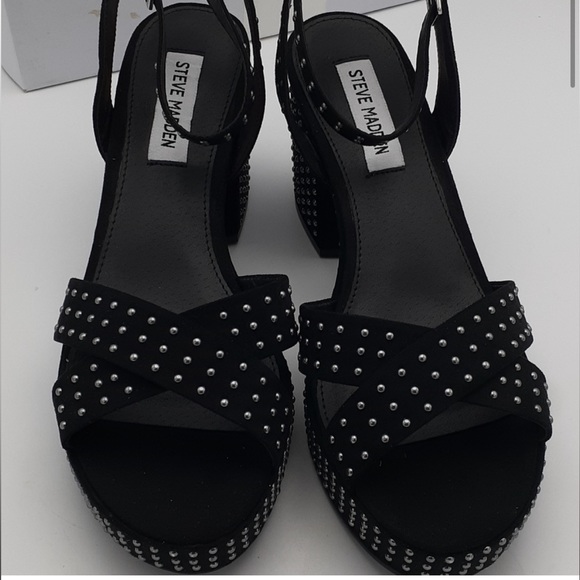 Steve Madden Rosa Studded Black Platform Suede Sandal Heel - Picture 2 of 7